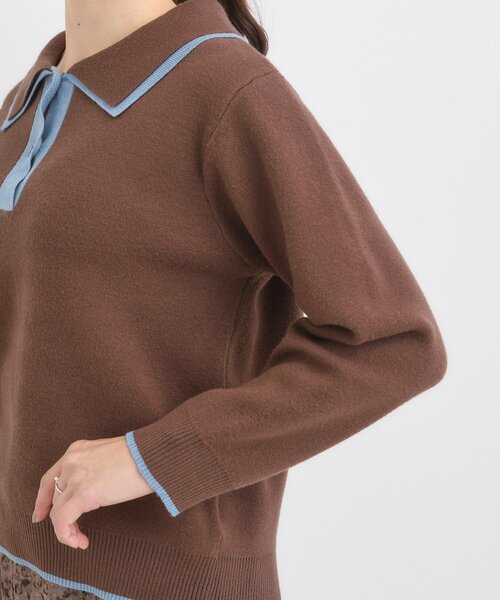 Cutie Blonde(キューティーブロンド)の「【S-LL】配色がポイントの2枚襟ポロニット(ニット/セーター・レディース・グレー/オフホワイト/ダークブラウン・04/03/02/01)」の6枚目の写真