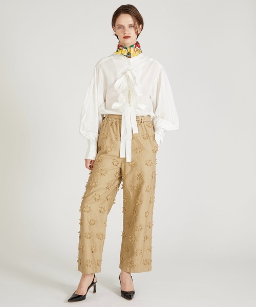 セール】【crinkle crinkle crinkle】3D embroidery twill easy pants