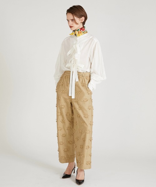 セール】【crinkle crinkle crinkle】3D embroidery twill easy pants