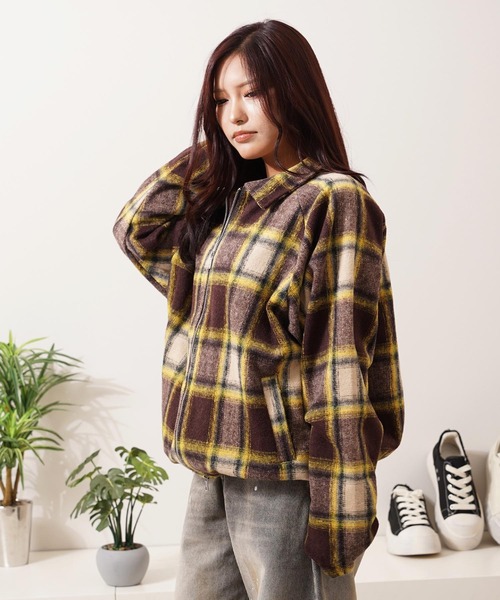 1111clothing(ワンフォークロージング)の「オンブレチェック ドルマン ジャケット / Ombre Check Dolman Jacket(ブルゾン・メンズ・オフホワイト/ブラウン/ブラック・M/L)」の4枚目の写真
