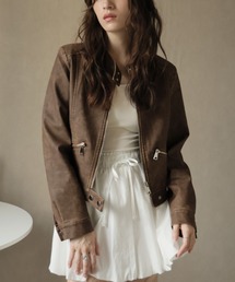 ❤︎♡Shéller ノーカラーライダースジャケット ノーカラーライダースジャケット | ジャケット | NOELA OFFICIAL WEB STORE