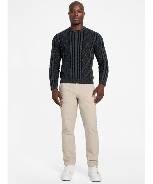 Guess（ゲス）の「Long Sleeves Crew Neck Cable Stitch Adrian Sweater セーター（ニット/セーター・メンズ・ブラック・SMALL/MEDIUM/LARGE/X-LARGE）」の4枚目の写真