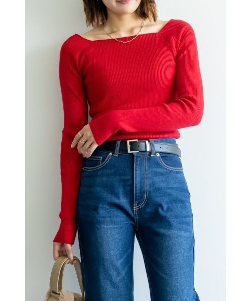 M.deux（エムドゥ）の「スクエアオフショルニット（ニット/セーター・レディース・レッド・MEDIUM）」の3枚目の写真