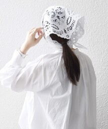 bon_meur（ボンミュール）の「bon_meur:〈洗濯機可能〉レース スカーフ付き バンドカラー ギャザー パフ シャツ（シャツ/ブラウス）」