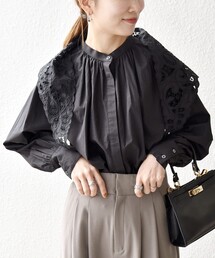bon_meur（ボンミュール）の「bon_meur:〈洗濯機可能〉レース スカーフ付き バンドカラー ギャザー パフ シャツ（シャツ/ブラウス）」