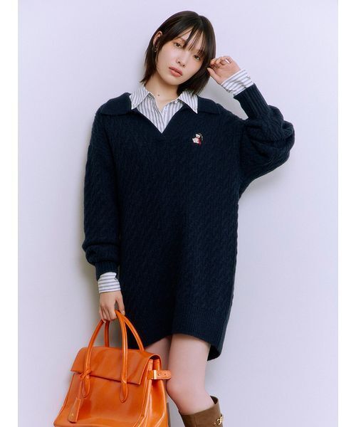 LILY BROWN（リリーブラウン）の「Lily Bearケーブルニットワンピース（ワンピース・レディース・アイボリー/ミント/ネイビー・F）」の7枚目の写真