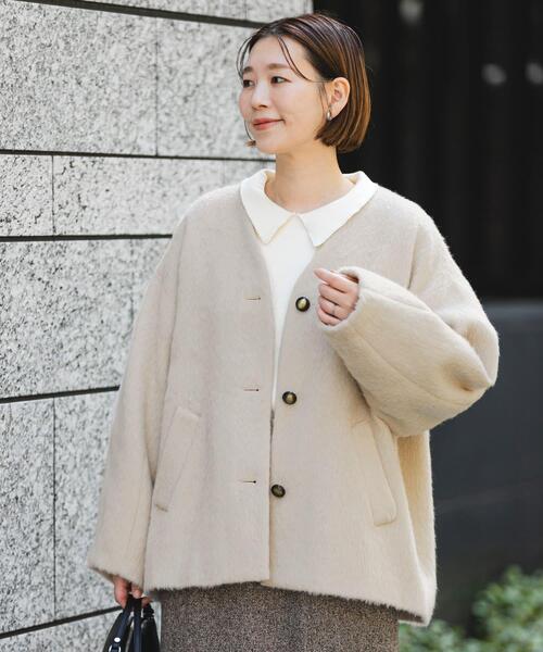 セール】F by ROSSO 『UR TECH』シャギーノーカラーコート（ノーカラー