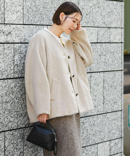 セール】F by ROSSO 『UR TECH』シャギーノーカラーコート（ノーカラー