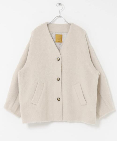 F by ROSSO(エフバイロッソ)の「F by ROSSO 『UR TECH』シャギーノーカラーコート(ノーカラージャケット・レディース・アイボリー/チャコールグレー・FREE)」の16枚目の写真