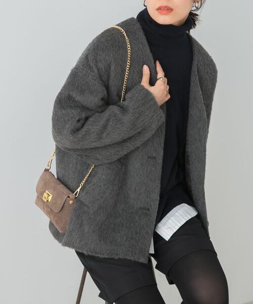 F by ROSSO(エフバイロッソ)の「F by ROSSO 『UR TECH』シャギーノーカラーコート(ノーカラージャケット・レディース・アイボリー/チャコールグレー・FREE)」の21枚目の写真