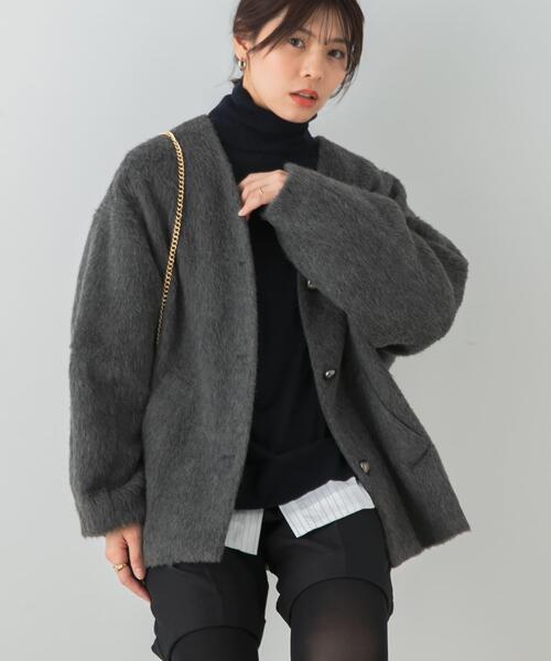 セール】F by ROSSO 『UR TECH』シャギーノーカラーコート（ノーカラー