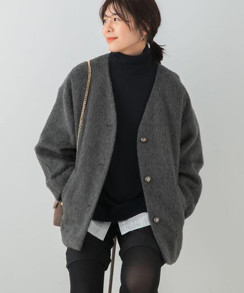 セール】F by ROSSO 『UR TECH』シャギーノーカラーコート（ノーカラー