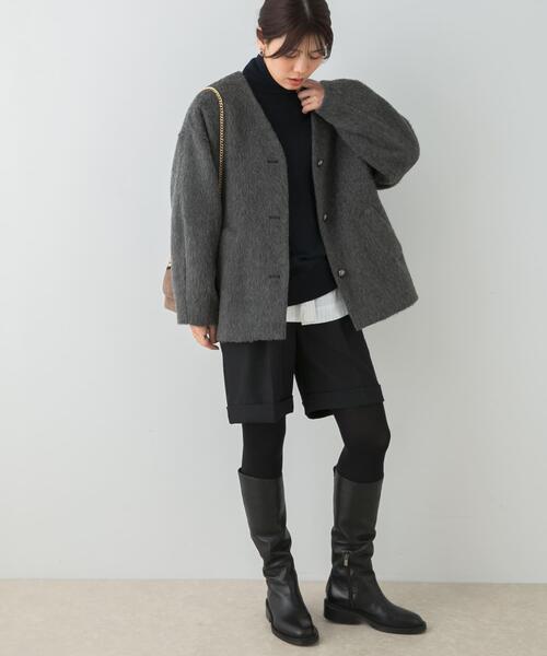 セール】F by ROSSO 『UR TECH』シャギーノーカラーコート（ノーカラー