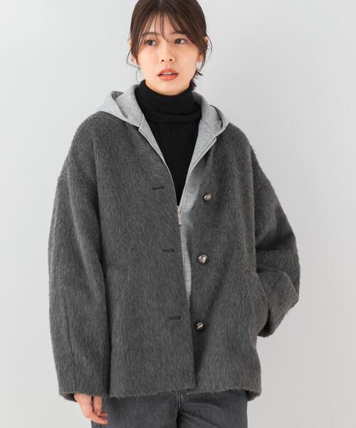 セール】F by ROSSO 『UR TECH』シャギーノーカラーコート（ノーカラー