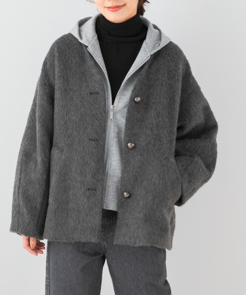 F by ROSSO 『UR TECH』シャギーノーカラーコート（ノーカラー