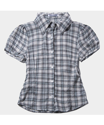 PLACE STUDIO（プレイススタジオ）の「パフスリーブ シワ ロゴ刺繍 コットン 半袖 チェック ブラウス シャツ（シャツ/ブラウス）」