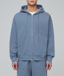 ヘビーウェイトオーバーサイズフード付きスウェットジップアップ[ブルーグレー]