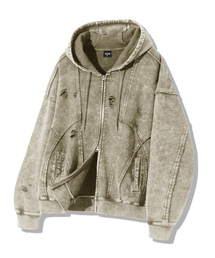 TRILLION（トリリオン）の「Overfit Destroyed Pigment Hooded Zip-Up [Light Khaki]（パーカー）」