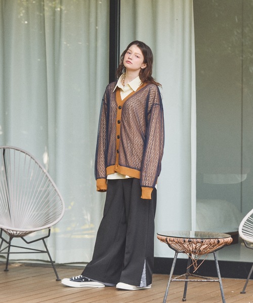 CASPER JOHN（キャスパージョン）の「Tulle layered lace cardigan/チュールレイヤードレースカーディガン（カーディガン/ボレロ・メンズ・ピンク/チャコールグレー/マスタード・LARGE/MEDIUM/SMALL/X-SMALL）」の14枚目の写真