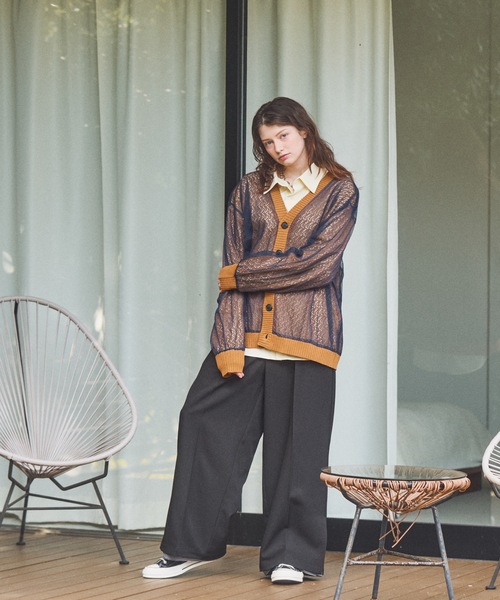 CASPER JOHN（キャスパージョン）の「Tulle layered lace cardigan/チュールレイヤードレースカーディガン（カーディガン/ボレロ・メンズ・ピンク/チャコールグレー/マスタード・LARGE/MEDIUM/SMALL/X-SMALL）」の15枚目の写真