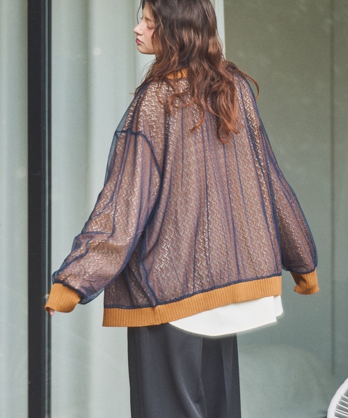 CASPER JOHN（キャスパージョン）の「Tulle layered lace cardigan/チュールレイヤードレースカーディガン（カーディガン/ボレロ・メンズ・ピンク/チャコールグレー/マスタード・LARGE/MEDIUM/SMALL/X-SMALL）」の13枚目の写真