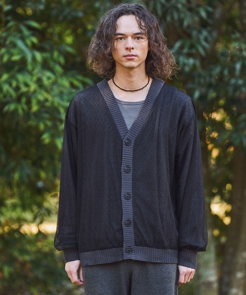 CASPER JOHN（キャスパージョン）の「Tulle layered lace cardigan/チュールレイヤードレースカーディガン（カーディガン/ボレロ・メンズ・ピンク/チャコールグレー/マスタード・LARGE/MEDIUM/SMALL/X-SMALL）」の9枚目の写真