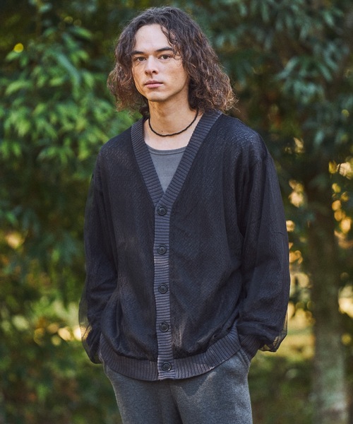 CASPER JOHN（キャスパージョン）の「Tulle layered lace cardigan/チュールレイヤードレースカーディガン（カーディガン/ボレロ・メンズ・ピンク/チャコールグレー/マスタード・LARGE/MEDIUM/SMALL/X-SMALL）」の8枚目の写真