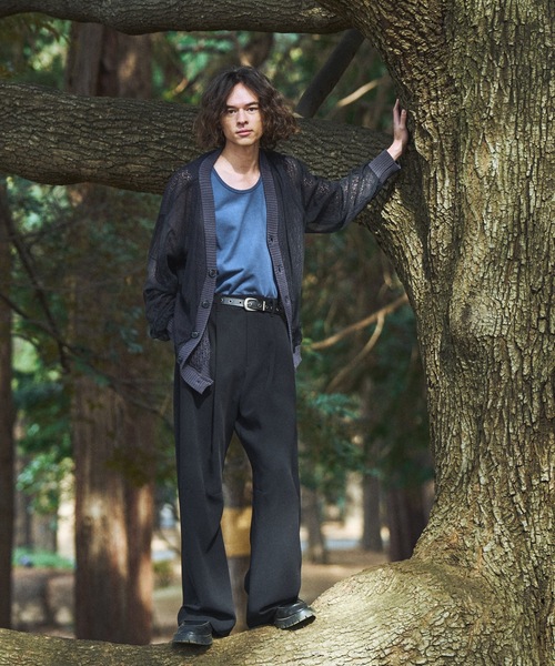 CASPER JOHN（キャスパージョン）の「Tulle layered lace cardigan/チュールレイヤードレースカーディガン（カーディガン/ボレロ・メンズ・ピンク/チャコールグレー/マスタード・LARGE/MEDIUM/SMALL/X-SMALL）」の6枚目の写真