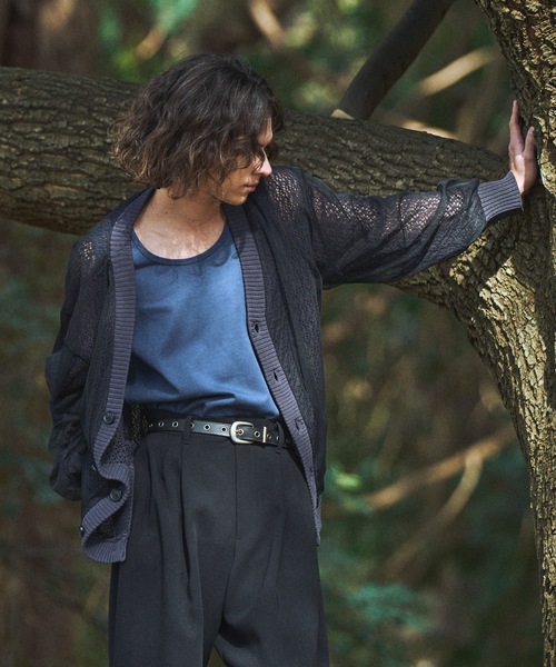 CASPER JOHN（キャスパージョン）の「Tulle layered lace cardigan/チュールレイヤードレースカーディガン（カーディガン/ボレロ・メンズ・ピンク/チャコールグレー/マスタード・LARGE/MEDIUM/SMALL/X-SMALL）」の4枚目の写真