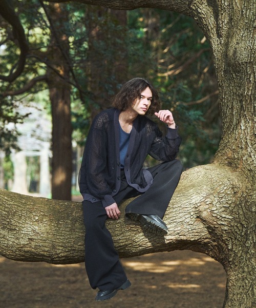 CASPER JOHN（キャスパージョン）の「Tulle layered lace cardigan/チュールレイヤードレースカーディガン（カーディガン/ボレロ・メンズ・ピンク/チャコールグレー/マスタード・LARGE/MEDIUM/SMALL/X-SMALL）」の7枚目の写真