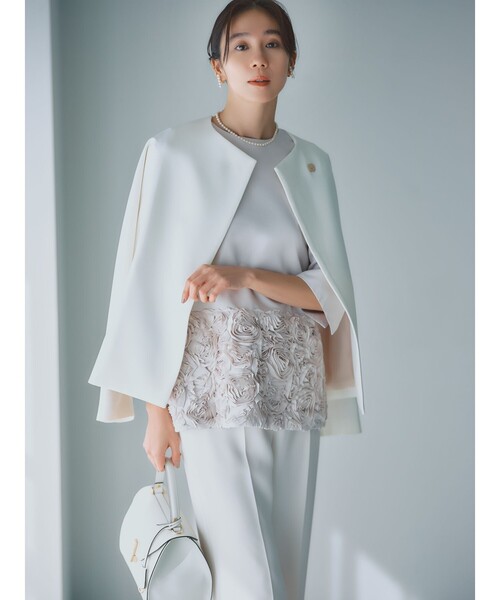 Demi-Luxe BEAMS（デミルクス ビームス）の「【セレモニー・フォーマル】カラー リリーハーフ コート＊（ノーカラーコート・レディース・ネイビー/オフホワイト・36/38）」の2枚目の写真