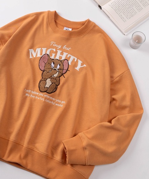 Tom&Jerry(トムアンドジェリー)の「【71】【TOM&JERRY/トムとジェリー】ジェリー サガラ刺繍 裏毛 ワイド スウェット(スウェット・レディース・グレー/クリーム/オレンジ/グリーン・M/L)」の4枚目の写真