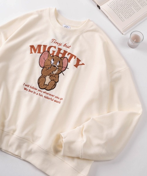 Tom&Jerry(トムアンドジェリー)の「【71】【TOM&JERRY/トムとジェリー】ジェリー サガラ刺繍 裏毛 ワイド スウェット(スウェット・レディース・グレー/クリーム/オレンジ/グリーン・M/L)」の2枚目の写真