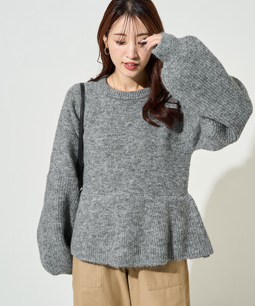 FREAK'S STORE(フリークスストア)の「限定展開 ふっくら ペプラム ニット プルオーバー(ニット/セーター・レディース・ブラウン/ブラック/杢グレー/ナチュラル・フリ-)」の3枚目の写真
