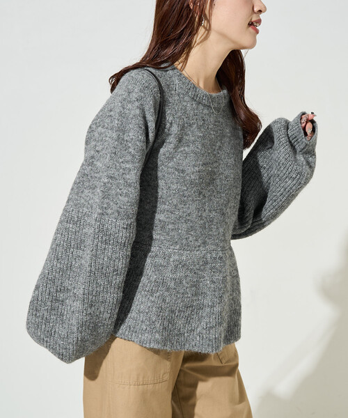 FREAK'S STORE(フリークスストア)の「限定展開 ふっくら ペプラム ニット プルオーバー(ニット/セーター・レディース・ブラウン/ブラック/杢グレー/ナチュラル・フリ-)」の13枚目の写真