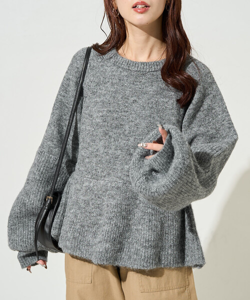 FREAK'S STORE(フリークスストア)の「限定展開 ふっくら ペプラム ニット プルオーバー(ニット/セーター・レディース・ブラウン/ブラック/杢グレー/ナチュラル・フリ-)」の14枚目の写真