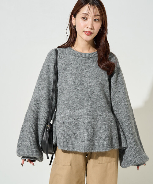 FREAK'S STORE(フリークスストア)の「限定展開 ふっくら ペプラム ニット プルオーバー(ニット/セーター・レディース・ブラウン/ブラック/杢グレー/ナチュラル・フリ-)」の15枚目の写真