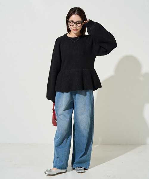 FREAK'S STORE(フリークスストア)の「限定展開 ふっくら ペプラム ニット プルオーバー(ニット/セーター・レディース・ブラウン/ブラック/杢グレー/ナチュラル・フリ-)」の18枚目の写真