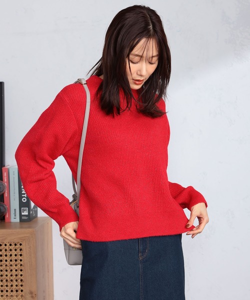 GALLORIA（ギャローリア）の「ショートフェザー切替ニット（ニット/セーター・レディース・オフホワイト/ライトグレー/レッド・S/M/LL/L）」の5枚目の写真