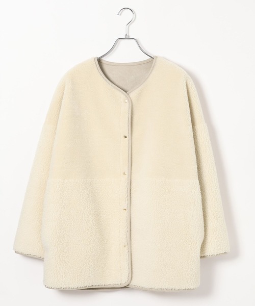 GLOBAL WORK（グローバルワーク）の「MATINEE LINE/リバーシブルボア切り替えジャケット/606804（テーラードジャケット・レディース・ブラウン系その他6/オフホワイト・LARGE/MEDIUM）」の3枚目の写真