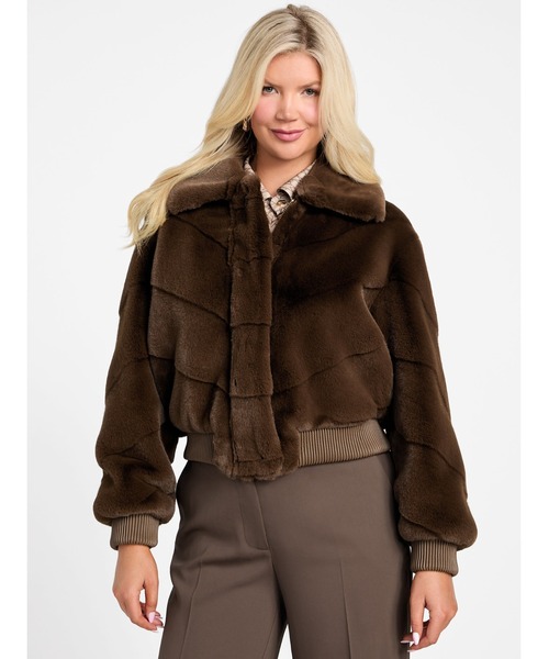 Guess（ゲス）の「MAYA Faux Fur Jacket アウター ジャケット （ブルゾン・レディース・ブラウン・MEDIUM）」の8枚目の写真