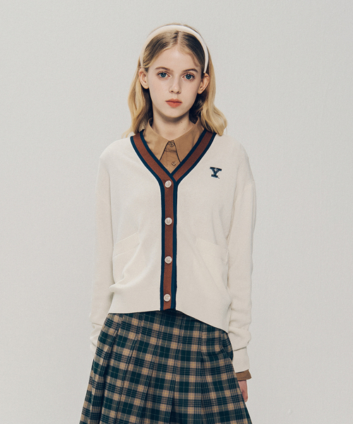 College ribbon bowl‑wrap cardigan — ivory