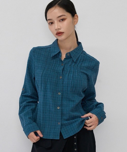 Enewd nina(エニュードニーナ)の「sleeve detail check shirt(シャツ/ブラウス・レディース・ブルー/グレー/レッド/ブラウン・FREE)」の3枚目の写真