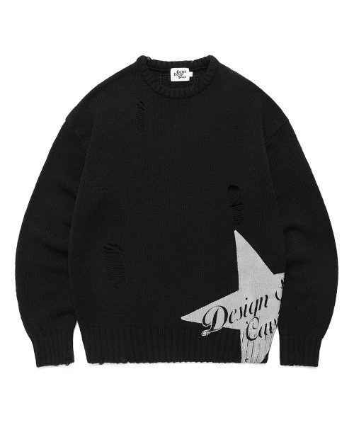 Cavish(カビシ)の「W DAMAGED STAR KNIT CREWNECK BLACK(CV2DFFK601A)(ニット/セーター・レディース・ブラック・MEDIUM/LARGE)」の1枚目の写真