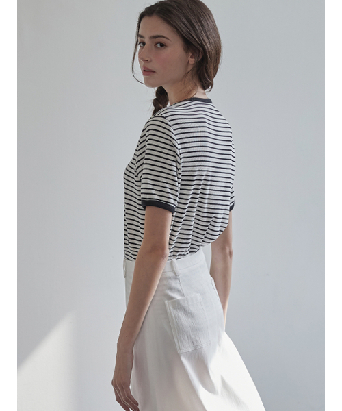 BEMUSE MANSION(ビミューズマンション)の「Ribbed binding B point T-shirt - Black stripe(Tシャツ/カットソー・レディース・その他・FREE)」の3枚目の写真