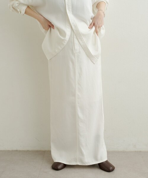 Omekashi(オメカシ)の「セルロースソフトナロースカート(スカート・レディース・ブラウン/オフホワイト/チャコールグレー・36/38)」の4枚目の写真