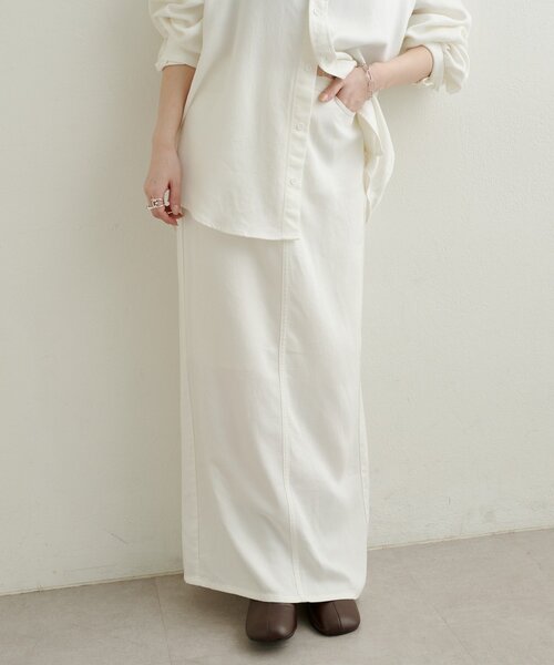 Omekashi(オメカシ)の「セルロースソフトナロースカート(スカート・レディース・ブラウン/オフホワイト/チャコールグレー・36/38)」の5枚目の写真