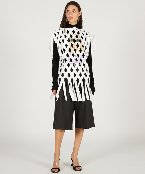 PRANK PROJECT（プランクプロジェクト）の「【2026Spring Pre-Order】フェイスプリントリボンTシャツ / Woven Grid "aesthetic" Top（その他トップス・レディース・ホワイト・FREE）」の2枚目の写真