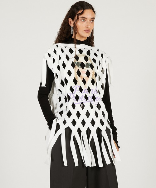 PRANK PROJECT（プランクプロジェクト）の「【2026Spring Pre-Order】フェイスプリントリボンTシャツ / Woven Grid "aesthetic" Top（その他トップス・レディース・ホワイト・FREE）」の3枚目の写真