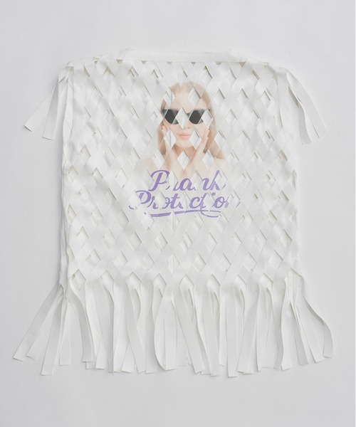 PRANK PROJECT（プランクプロジェクト）の「【2026Spring Pre-Order】フェイスプリントリボンTシャツ / Woven Grid "aesthetic" Top（その他トップス・レディース・ホワイト・FREE）」の7枚目の写真